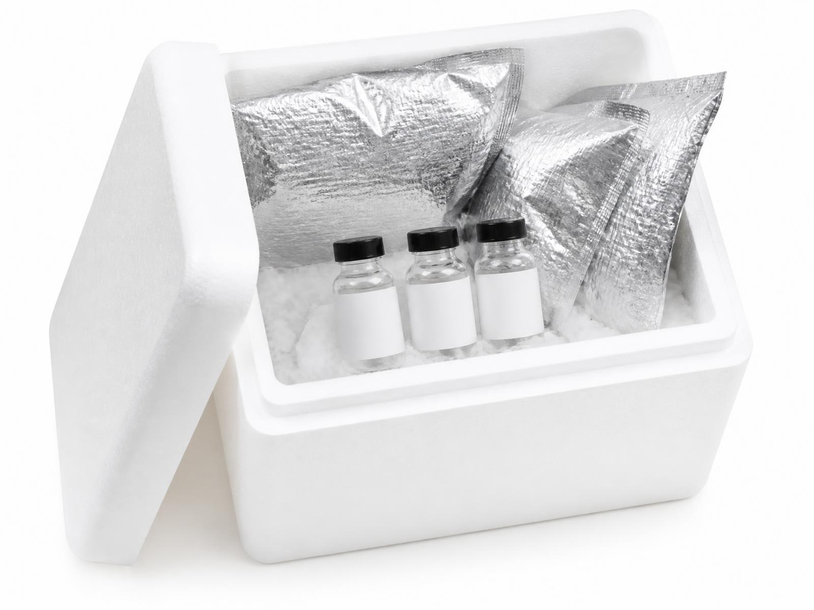 Insulated shipper with cold packs and research compound vials