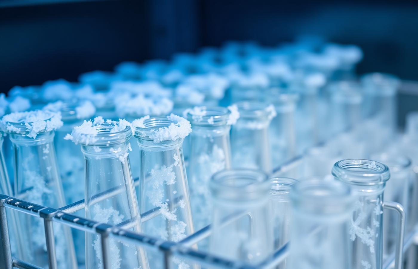 Sealed research vials staged for analytical sampling
